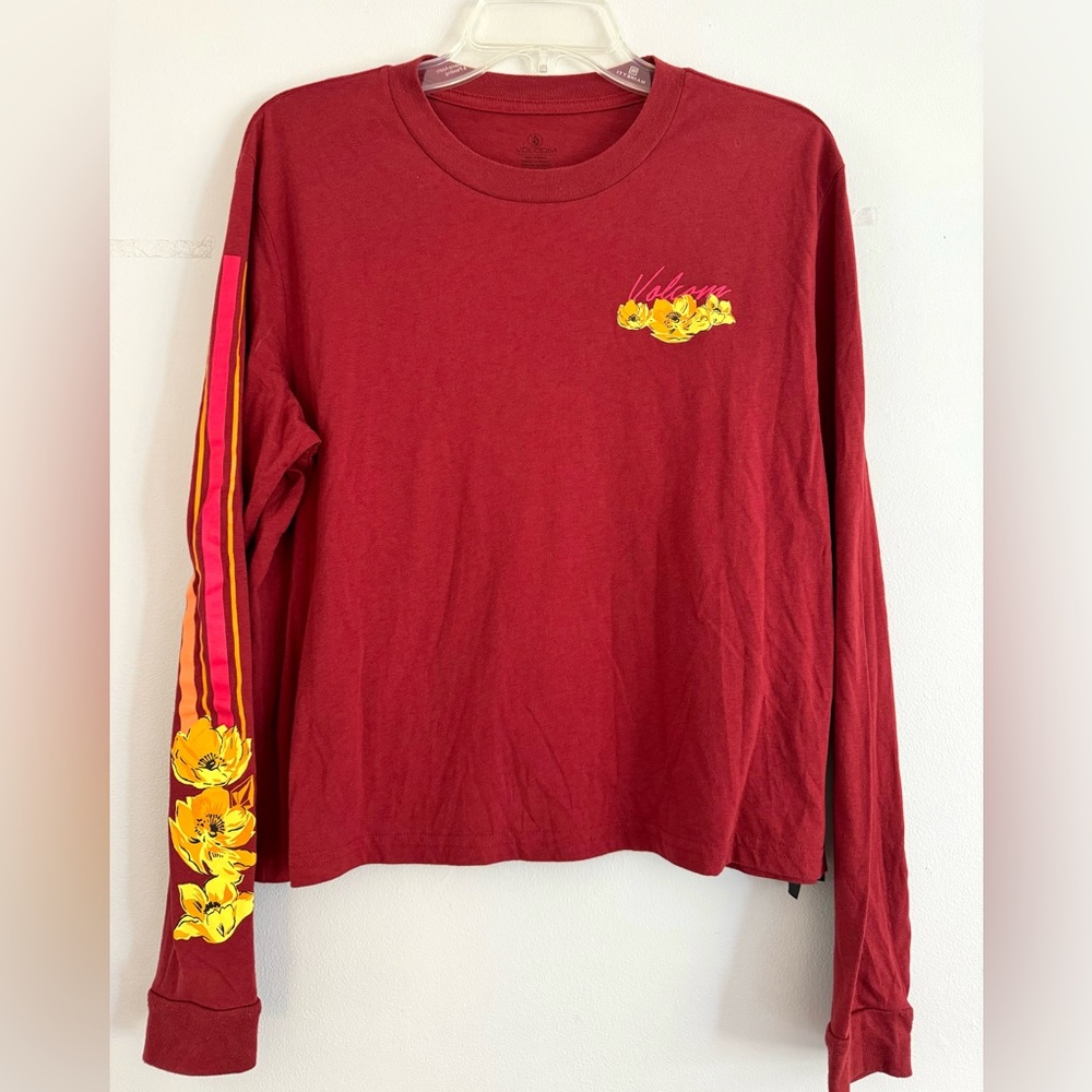 Volcom girls burgundy crop Long Sleeve Shirt XL 12
